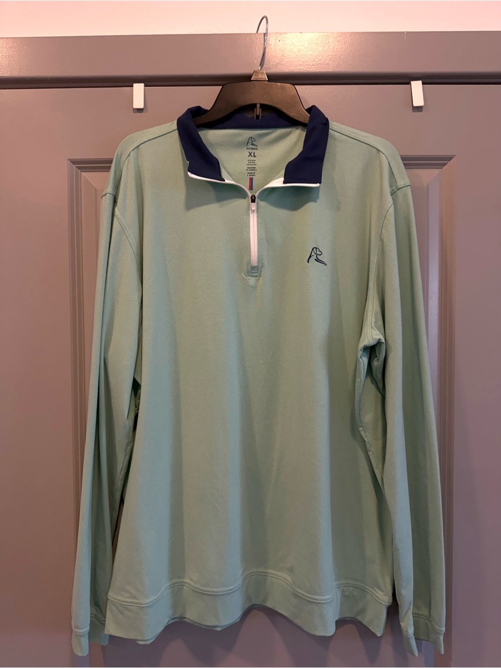 Rhoback Mint Long-Sleeve Quarter-Zip Polo with Navy Collar